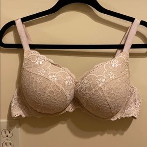 Nude laced push-up plunge bra